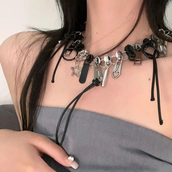 Choker Unique Design Metal Leather Zipper Collier court pour femmes bijoux de mode Chian de style punk gothique
