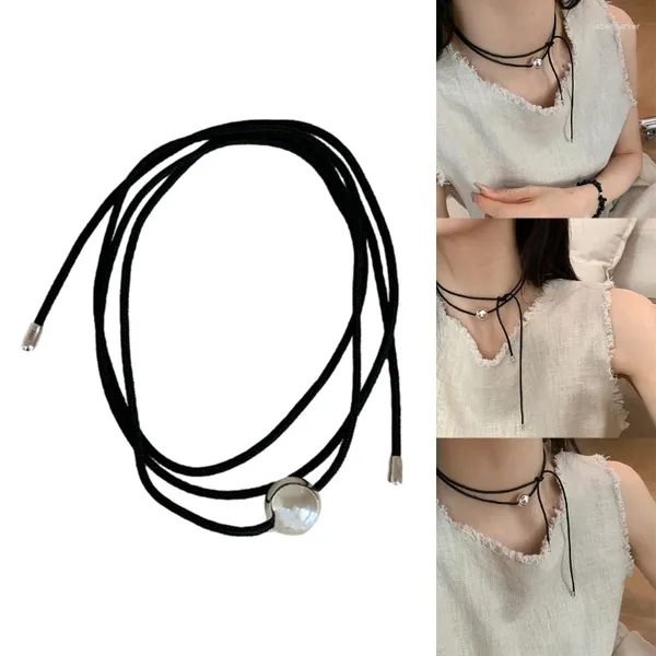 Gargantilla única con bola redonda, collar de cinta, cadena de cuerda ajustable, adecuada para fiestas y eventos