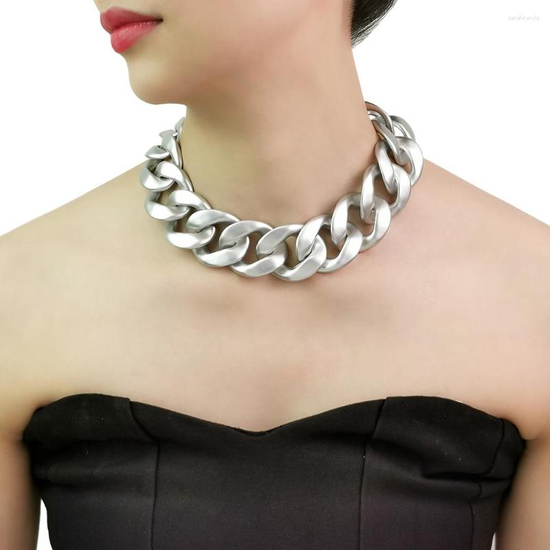 Choker Vintage Acrylic Chain Fashion Chunky Collar Necklace For Women Statement Jewelry Matte Silver Color