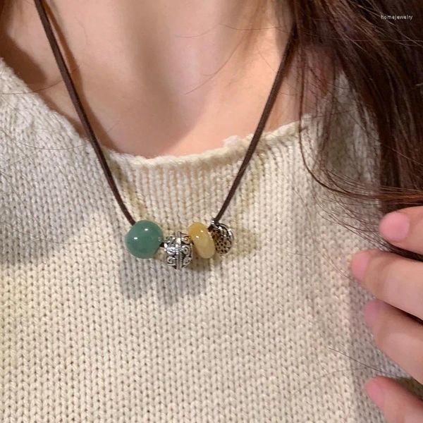 Collier ras du cou Vintage en corde tressée, pendentif perlé, papillon, Jade, cœur d'amour pour femmes et filles, bijoux cadeaux d'anniversaire