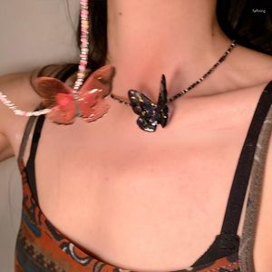 Ras du cou Vintage papillon coloré collier de perles pour les femmes charme doux romantique mode clavicule chaîne esthétique Y2k bijoux