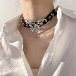 Choker Vintage Vlinder Ketting Punk Goth Sieraden Verstelbare Zwarte PU Lederen Kraag Cadeau Voor Mannen Vrouwen DropShip