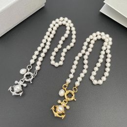 Gargantilla Vintage Clásico Exquisito Moda Ancla Collar De Perlas