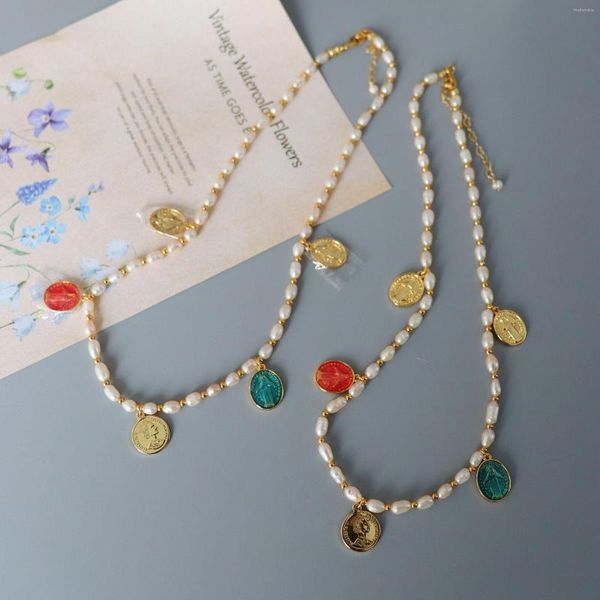 Gargantilla Vintage de cuentas coloridas, collar de perlas naturales para mujer, joyería para fiesta de pasarela, espectáculo de moda bohemio INS Japón