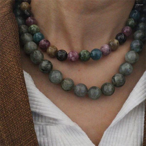 Collier ras du cou Vintage en Tourmaline colorée, perles rondes naturelles, ensemble de bijoux exquis pour femmes et filles