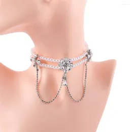 Collier ras du cou Vintage avec strass français, Style coréen, chaîne en maille, perles baroques, clavicule multicouche pour femme