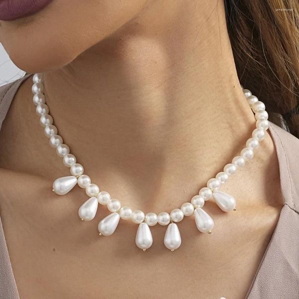Collier ras du cou Vintage fait à la main avec pendentif en perles d'imitation pour femmes, Simple et à la mode, cadeau de fête d'anniversaire pour dames, ornement, vente en gros