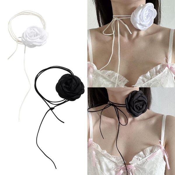 Gargantilla Vintage hecha a mano, collar de flores rosas, Collar de cadena de cera con cordones, accesorio elegante para mujeres Y2K