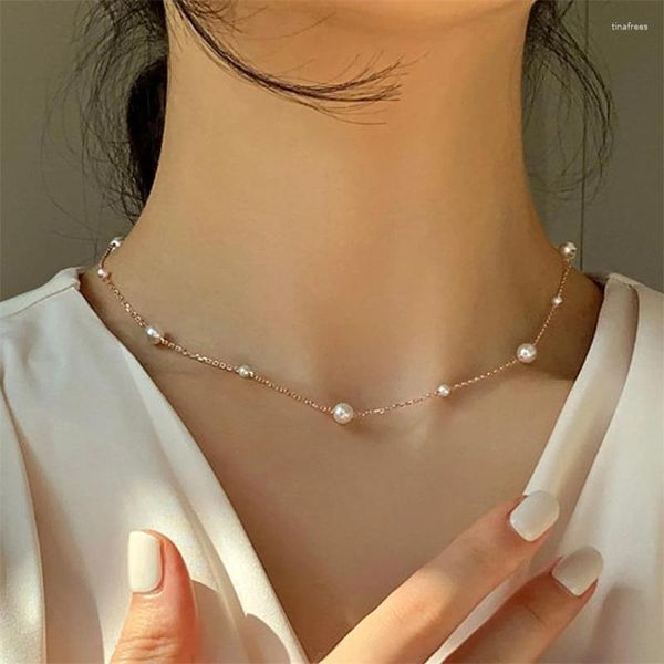 Gargantilla, collares de perlas de imitación Vintage, cadena de cuello para mujer, joyería minimalista de moda coreana estética en el