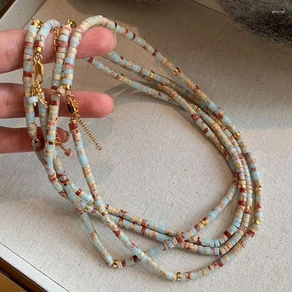 Collier ras du cou en pierre de jaspe naturelle, motif Vintage, perles colorées, léger, de luxe, chaîne de haute qualité pour femmes