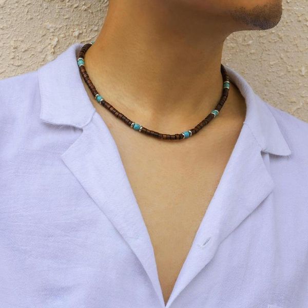 Ras du cou Vintage petites perles de bois collier court hommes à la mode Simple chaîne perlée collier de mode bijoux cadeaux en gros