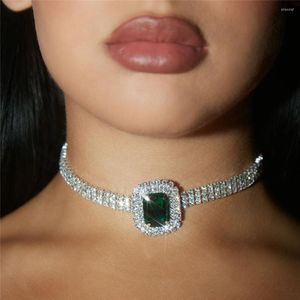 Gargantilla Vintage cuadrada verde, Collar de cristal grande, Collar de moda para mujer, cadena de clavícula con taladro Ultra Flash, joyería al por mayor