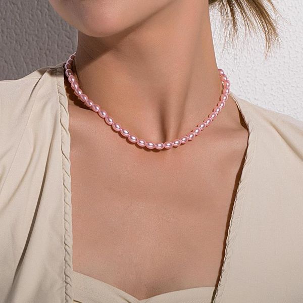 Gargantilla estilo Vintage Simple collar de cadena de perlas falsas para mujer boda amor joyería de moda al por mayor