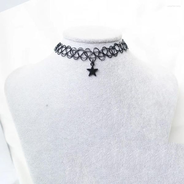 Collier ras du cou Vintage pour femmes, tatouage extensible, élastique, imitation perle, noir, géométrique, lune, étoile, pendentif, ligne de pêche