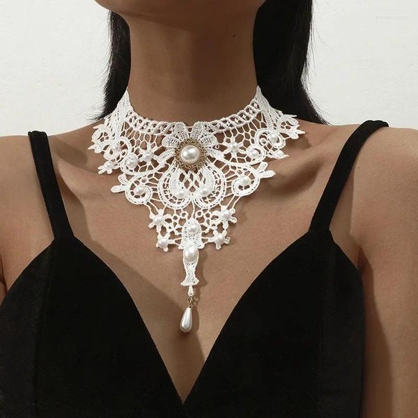 Collier ras du cou Vintage pour femmes, perles en dentelle noire, Style gothique victorien, Steampunk, joli cadeau pour