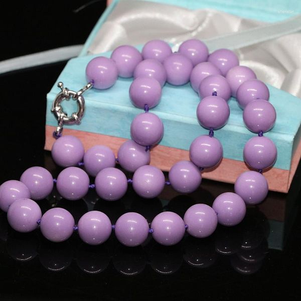 Gargantilla de concha violeta para mujer, cuentas redondas de vidrio con pintura para hornear, 8mm, 10mm, 12mm, 14mm, collar de moda para mujer, joyería de 18 pulgadas B636
