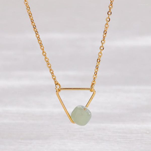 Choker Voq Silver Color Fashion Simple Hetian Jade Collier Triangle Clavicule Chaîne de bijoux Gold Plated 18K Colliers