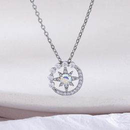 Gargantilla VOQ Color plata moda Simple estrella piedra lunar colgante collar exquisita cadena de clavícula circón joyería de mujer