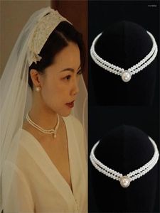 Collier simple de mariage de mariée de style occidental avec double perles d'imitation bijoux plaqués argent pour femme