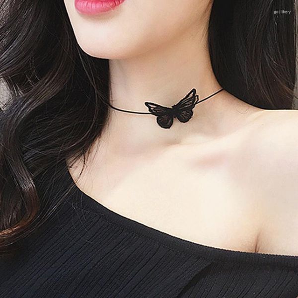 Gargantilla de encaje blanco/negro, collar de mariposa, joyería con abalorio, accesorios para mujer, venta al por mayor, cadena de clavícula con cuerda de insecto