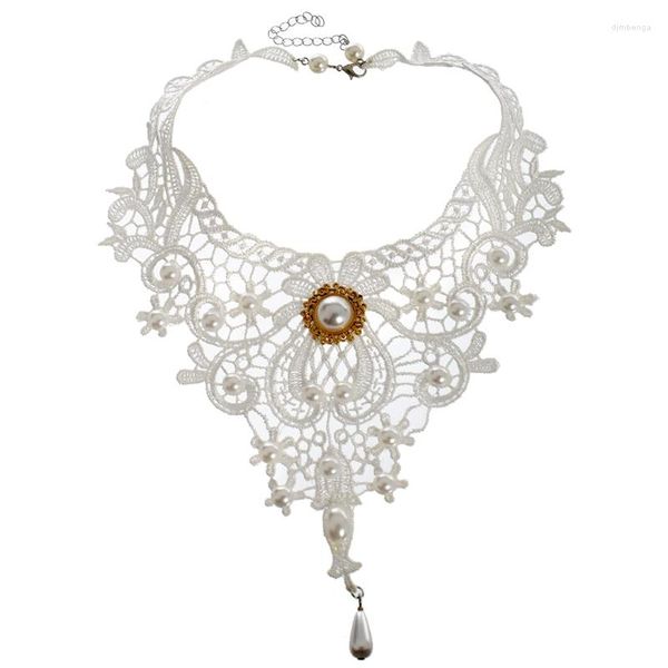 Ras du cou en dentelle blanche Steampunk gothique victorien fausses perles collier collier de mariée