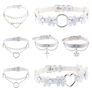 Gargantilla blanca de punta larga, Collar Punk para mujer, remaches, tachonado, cadenas de borlas de acero inoxidable, joyería, accesorios góticos