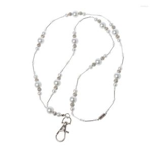 Tour de cou perles blanches collier de longe de perles porte-badge d'identification perles creuses