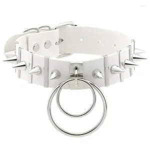 Tour de cou punk blanc harajuku goth rivet métal barre verticale colliers en cuir pour femmes collier pendentif double rond grunge