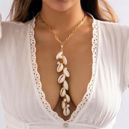 Choker witte schaal lange druppel hangers vakantie ketting voor vrouwen zomergoudgouden kralen kraag sleutelbeen vrouwelijke sieraden