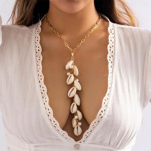 Ras du cou blanc coquille longue goutte pendentif vacances collier pour femmes été or perlé collier clavicule femme bijoux