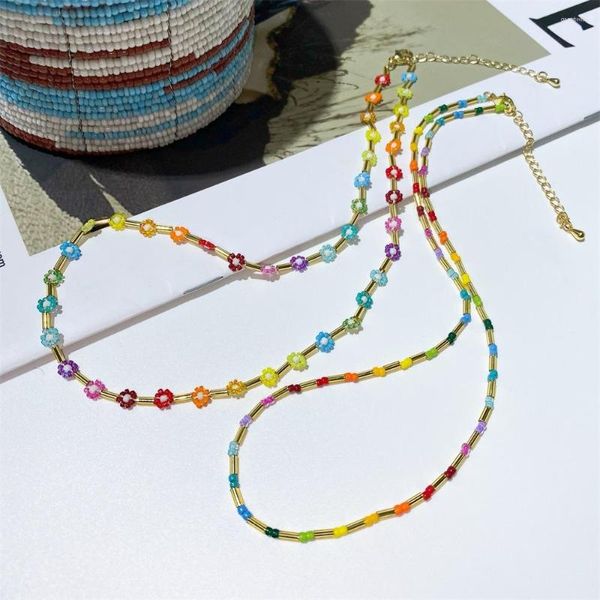 Collier ras du cou bohème Miyuki couleur or, collier de perles, fleur colorée, marguerite pour femmes, accessoires, fournisseur de bijoux, vente en gros