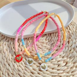 Tour de cou en gros émail coeur pendentif collier coloré polymère argile Heishi colliers bijoux Boho bohème collier accessoires