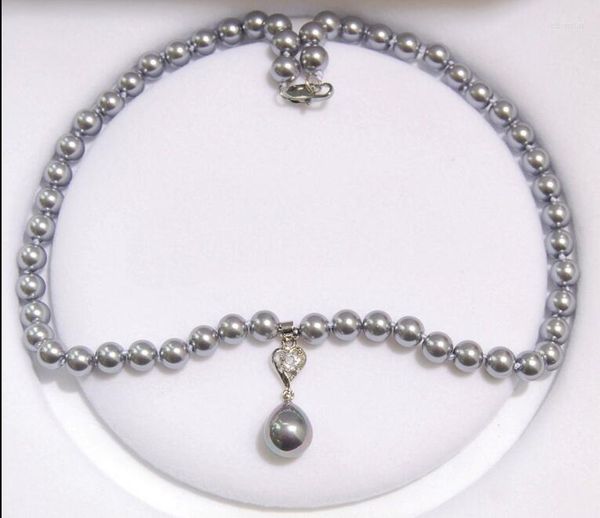 Choker Femme Classique Bijoux Collier 8mm Perle Ronde Gris Strass Pendentif Naturel SOUTH SEA SHELL PEARL 18 '' 45cm