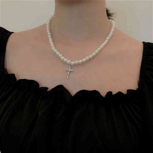 Choker vrouwen 2020 trendy esthetische gesimuleerde parel kralen ketting kruis hanger nekalces sieraden accessoires