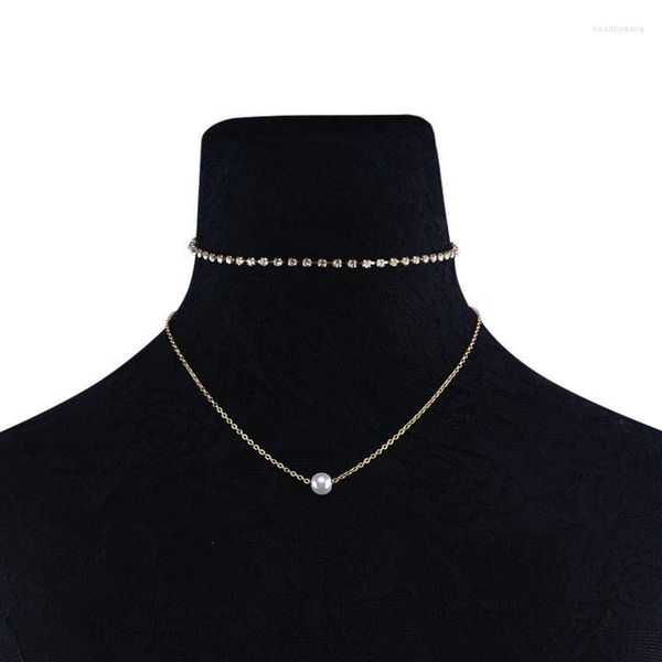 Gargantilla de joyería para mujer, collar de moda de diamantes hecho a mano con perlas S simples multicapa, adorno elegante y versátil para niña