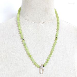 Choker dames rondelle natuursteen lange ketting licht groen jade touw vastgebonden geometrische vorm kristallen hanger sieraden strandaccessoire