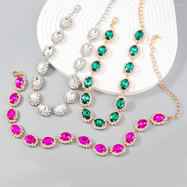 Ras du cou femmes plein cristal Fuchsia vert Zircon déclaration clavicule collier pour mariage fête bijoux de luxe