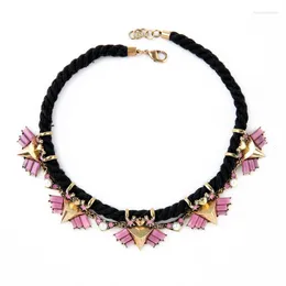 Choker Dames Handgemaakte Zwarte Katoenen Touw Ketting 2024 Spike Geometrische Charme Roze Klassiek