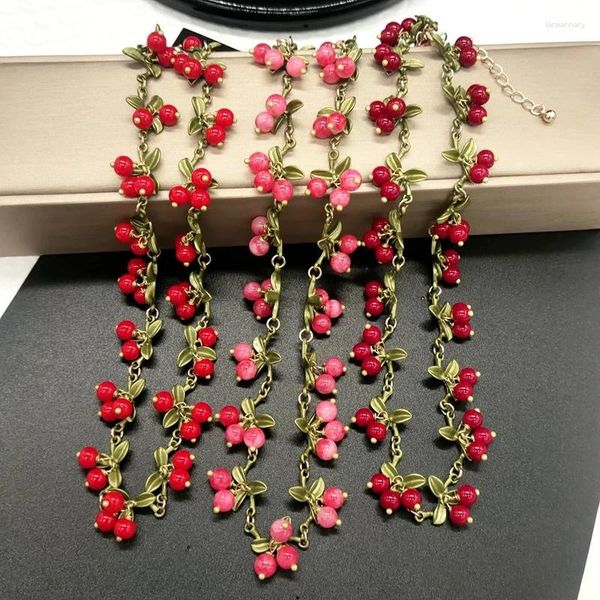 Collar de bayas para mujeres Cabezas de gafas Joyas de flores de verano de vinagre de vinagre de vinagre y regalo de fruta de hojas