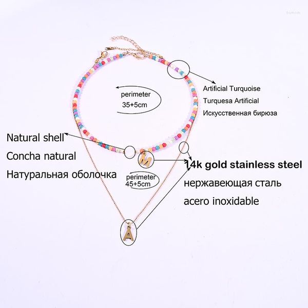 Gargantilla de acero inoxidable para mujer, collar con colgante de letras con cuentas coloridas, joyería en forma de corazón de concha a la moda, accesorios bohemios