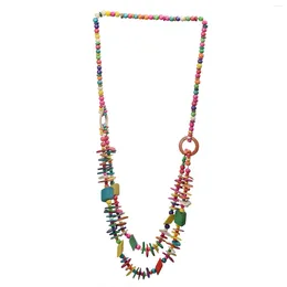 Collier perlé tissé de cou Bijoux à double couche Perles en bois coquille coquille boho ethnique pour la plage de fête