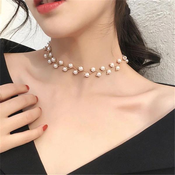 Collier ras du cou Wu's Imitation perle, chaîne de clavicule, Simple, court, bijoux pour femmes, collier coréen, vente en gros