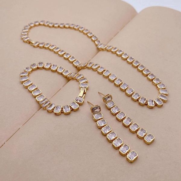 Gargantilla Y.YING Hip Hop Box Cubic 5x7mm Zirconia Chapado en Oro Collar Pulsera Pendientes Set