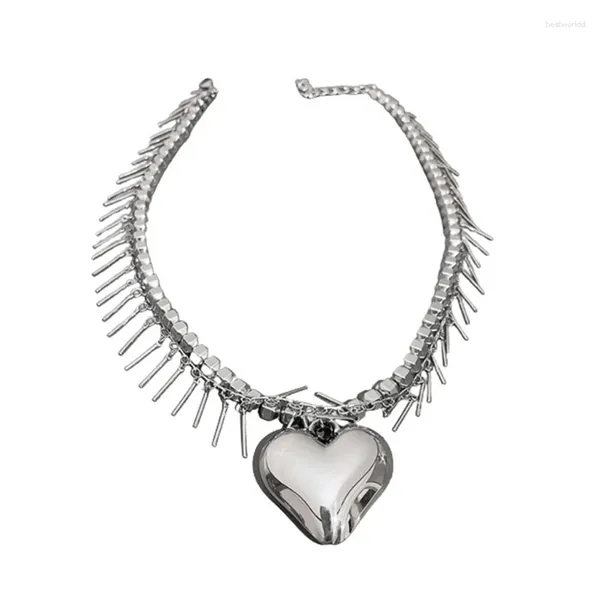 Gargantilla Y2k Collar de cadena gruesa Doble capa Clavícula Delicado corazón Colgante Joyería Regalo para mujeres Adolescentes N2UE