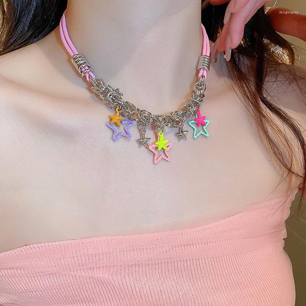 Gargantilla Y2K Collar Colorido Diseños De Estrellas Cortos Encantos Simples Colgante Cadena Joyería Regalos Para Mujeres Niñas Fiesta