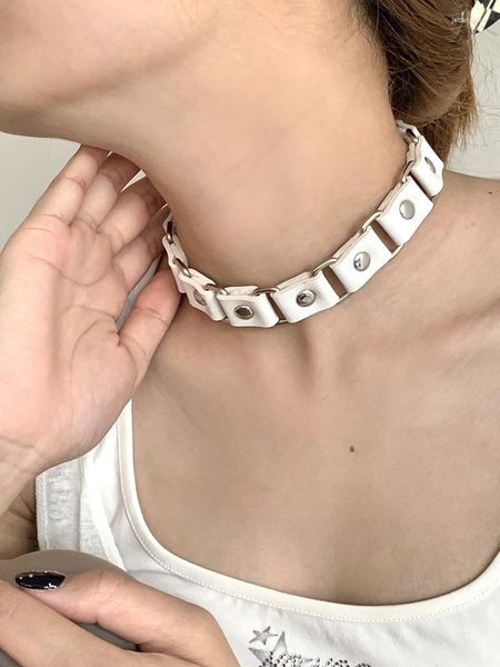 Gargantilla y2k punk harajuku pu cuero collares metálicos para mujeres cuello gótico negro collar blanco rosa cuello frío