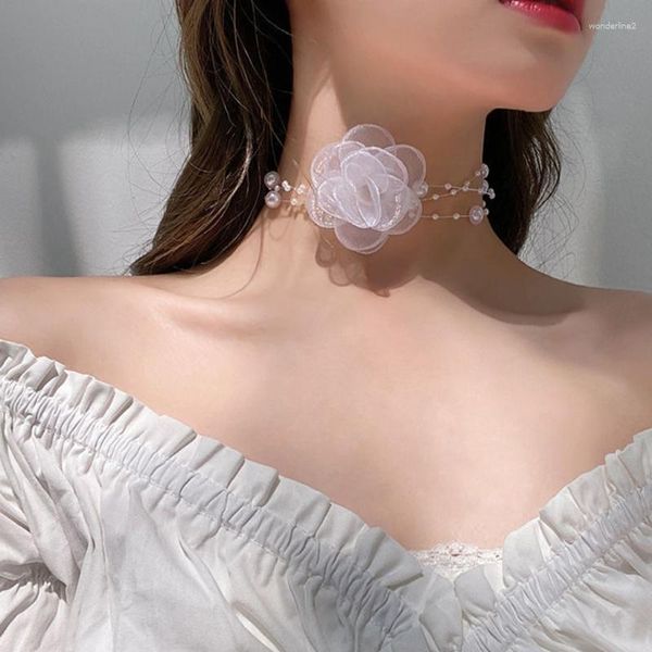 Collier ras du cou en fil de fleur et perles, clavicule perlée, mignon, romantique, bijoux de fête de mariage pour femmes et filles