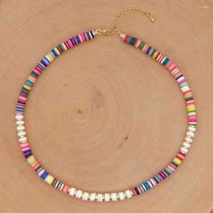 Ras du cou YASTYT collier de perles africaines femmes Boho 6mm Heishi disque perles colliers polymère argile Bijoux Femme chaîne en acier inoxydable