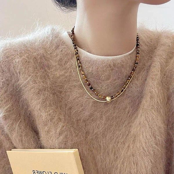 Gargantilla año suéter cadenas collares de lujo y extraordinarios dos usos de Maillard Ojo de Tigre piedra accesorios de cadena para el cuello Mujer