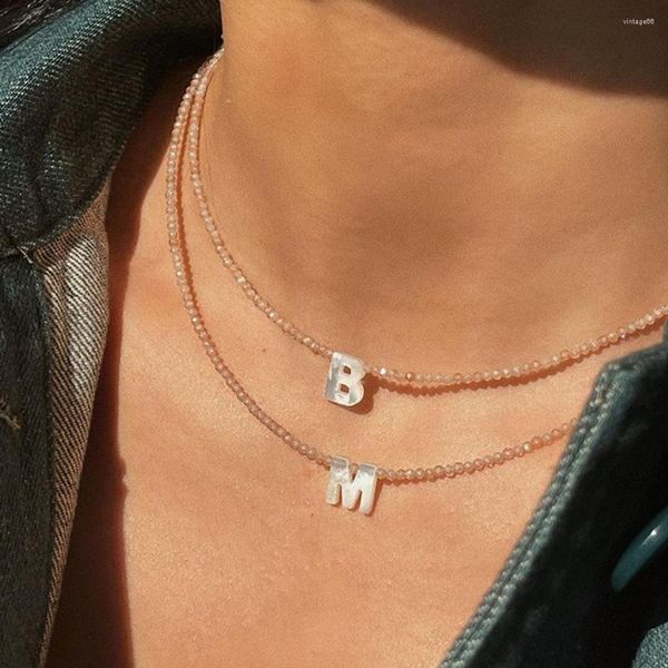 Choker Yoiumit mode 26 lettre coquille colliers pour femmes brillant cristal perle clavicule Chian femme pendentif collier Colla
